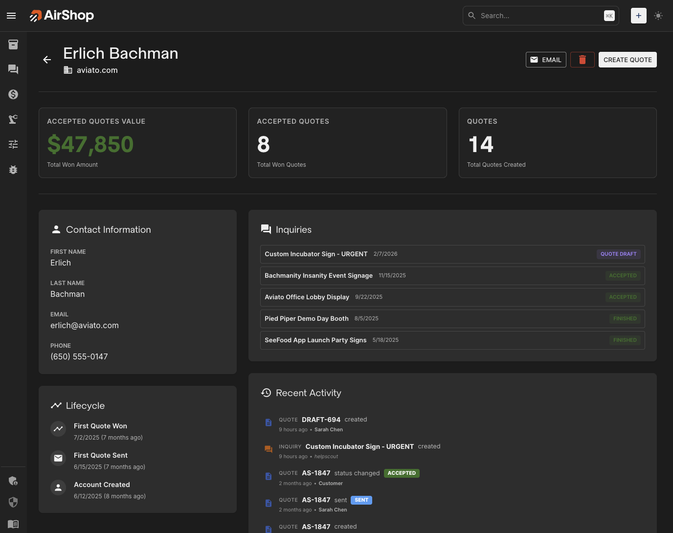 AirShop CRM Contact View